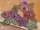 Embroidered Appliques Flower Sequins Glass Beads 3x4 75  Layered Hand Sewn 1pc
