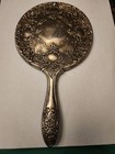 Vtg Hand-held Vanity Mirror Silver Plated Ornate Victorian Floral Design Heavy