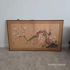 Vintage Japanese Byobu Four Panel Silk Screen Featuring Sakura Cherry Blossoms