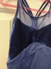 Bloch Girls Leotard 8-10 Navy Blue Velvet Mesh High Neck Ballet Dance Bodysuit