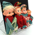 Vintage Elf Pixie Knee Hugger decoration Mcm Christmas Decor Lot Of 4