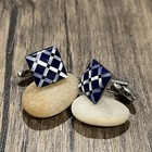 Mother Pearl Blue Stone Check Square Cufflinks Men Daily Wear Cuff Link With Box