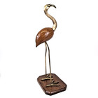 Vintage 21  Brass   Wood Flamingo Heron Bird Statue Figurine India Mcm Tropical