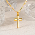 14k Gold Cross Necklace With Cz Stone   48cm Chain   27mm X 16mm Cross Pendant