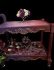 Antique French Solid Wood Ornate Tea   Bar Serving Cart Table