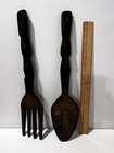 Vintage Large Carved Wooden Fork Spoon Wall Decor 19  Wood Tiki Totem Hawaii