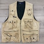 Vintage Polo Ralph Lauren Suede Multi Pocket Cargo Fly Fishing Vest Men s Large