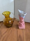 Lot Of 2 Vintage Vase 1 Crinkle Glass 1 Royal Copley