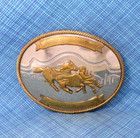 Steer Wrestling Cowboy Trophy Belt Buckle Rodeo Western German Silver Vtg qrt580