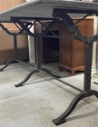 Vintage Industrial Cast Iron Table With Stone Top  Heavy Foundry Base