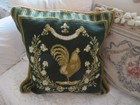 Aubusson Style French Country Needlepoint Pillow Cover Rooster Gold   Drk Grn