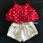 Build-a-bear Red Polka Dot Sun Top  Bubble Hem  White Denim Shorts Teddy Clothes