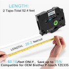 10pk Fits Brother P-touch Pt1800 Tz-335 Tze-335 White On Black Label Tape 12mm