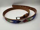 Vintage African Handmade Beaded Leather Belt Size 30-32 Unisex Gift From Africa