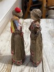Set Of  2  Vintage Russian Corn Husk Embroidery wood Dolls 10  Tall