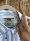 Vintage 1993 Levi   s Shirt Xl Blue White Hickory Stripe Workwear 60560-1216 90s