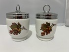 2 Royal Worcester England Porcelain Egg Coddler Cups W lids Peach   Berries