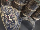 10yd Exquisite Navy Blue Wired Sheer Ribbon Gold Leaf Stamped Floral Tapestry 2 