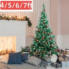 Christmas Artificial Bushy Xmas Pine Cones Tree Snowy Berries With Stand 5 6 7ft