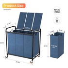 180l Laundry Sorter 3 Section Rolling Basket Wheels Lid Clothes Storage Hamper