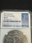 2017 S 1 Silver Eagle Ngc Ms70 First Day Of Issue - White Core