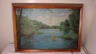 Vintage 1950s Helmscene Lighted Picture Art   62  canoe On Wolf River  27  X 19 