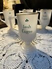 Vintage Irish Coffee Milk Glass Mugs Footed Pedestal Shamrocks Gold Rim--set 4