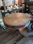 Leather Top Round  Triple Drawer Drum Table   1940 s 