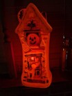 Vintage Haunted House Halloween Orange Black Cat Witch Bat Plastic Blow Mold