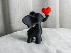 Elephant Figurine Bright Red Heart Statue  Modern Black Finish  4x5 Inches  Desk