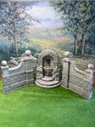 Dollhouse Miniature Vint  Falcon Gray Lions Head Stone Fountain   Two Walls 1 12