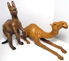 2 Large Vintage Leather Covered Camel And Kangaroo Figures