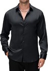 Mens Satin Dress Shirt Long Sleeve Tailored Fit Formal Party Silk Look Top