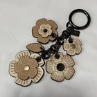 Coach Tea Rose Mix Bag Charm 17451 Chalk Glovetanned Leather Flower Gunmetal