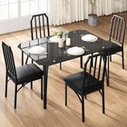 3 5 Piece Dining Table Set Kitchen Glass Top Table And Seat Chairs Set Black