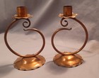 Vintage Mid Century Modern Gregarian Copper Candle Holders Signed Hand Hammered