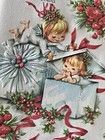Vintage Unused Christmas Card Embossed Cute Playful Angel Babies