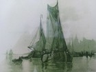 Antique Tile With Sailboats 1890 s Green Transferware