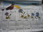 Vintage Calendar Tea Dish Towel 1992 Cotton linen Garden Birds Nos Never Used