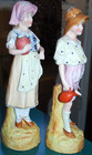 Set 2 Antique Gebruder Heubach Porcelain Figurines Boy   Girl W Milk Jugs C1900