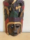 Vintage Hand Carved Wood Mask Mayan Style Tribal Tiki Wall Art Painted 7 5 