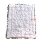 Vintage Quilted Baby Blanket Pink Blue Kitten Bear Lace Trim Ruffle Reversible