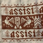 Antique    assisi    Hand Embroidered   Crocheted Ditty Bag Religious Rare