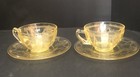Hazel- Atlas Amber Yellow Cups And Saucers Florentine Two Sets