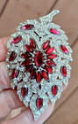 Gorgeous Vintage Red And Clear Rhinestone 1940 s Dress Clip Trifari Style