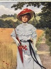 1910 Pretty Girl Art Original Print Artist Cooper Big Hat Edwardian Lady 10 X 6