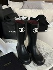 Chanel Rubber Black With White Rain Boots