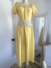 Vintage 1930s Yellow Bows Mesh Peekaboo Maxi Dress Long Womens 30s 1940s 40s