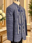 Elegant Blue-gray Embroidered Coat Barong Tagalog   Filipino Formal Wear