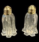 Vintage Glass Salt   Pepper Shakers With Gold Tops - 2 25 